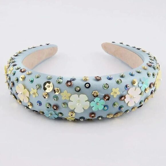 Flower Momma Flower Embellished Padded Headband BABY BLUE - Picture 1 of 2